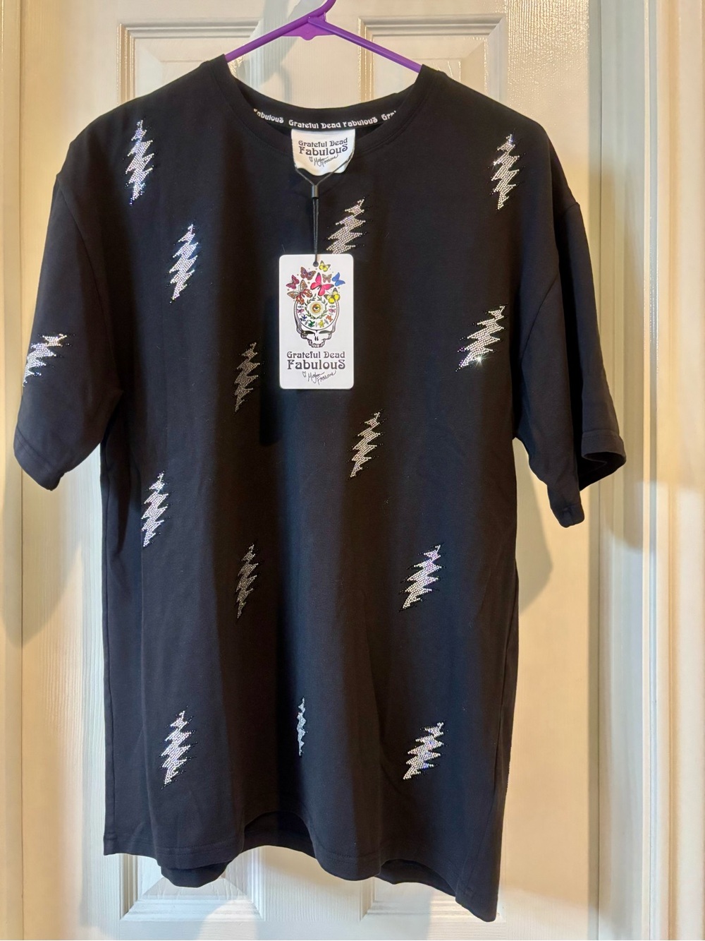 NWT Grateful Dead x Meghan Fabulous Black Shirt with Sparkly Lightning Bolts
